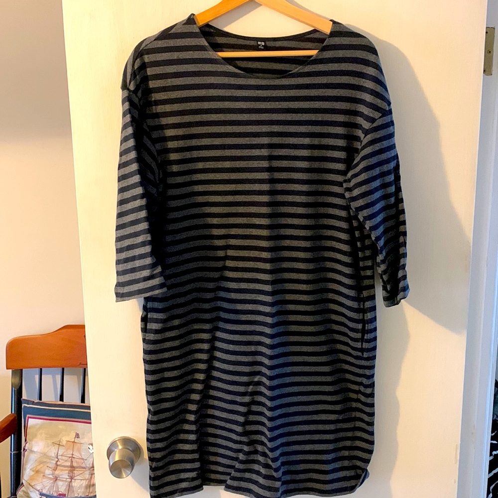Uniqlo black and gray cotton shift dress M EUC